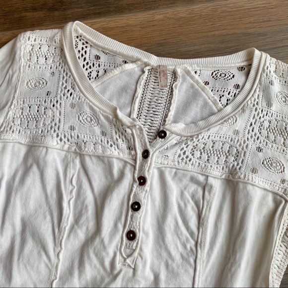 Free People Gold Coast Crochet Lace Henley Top - Picture 3 of 4